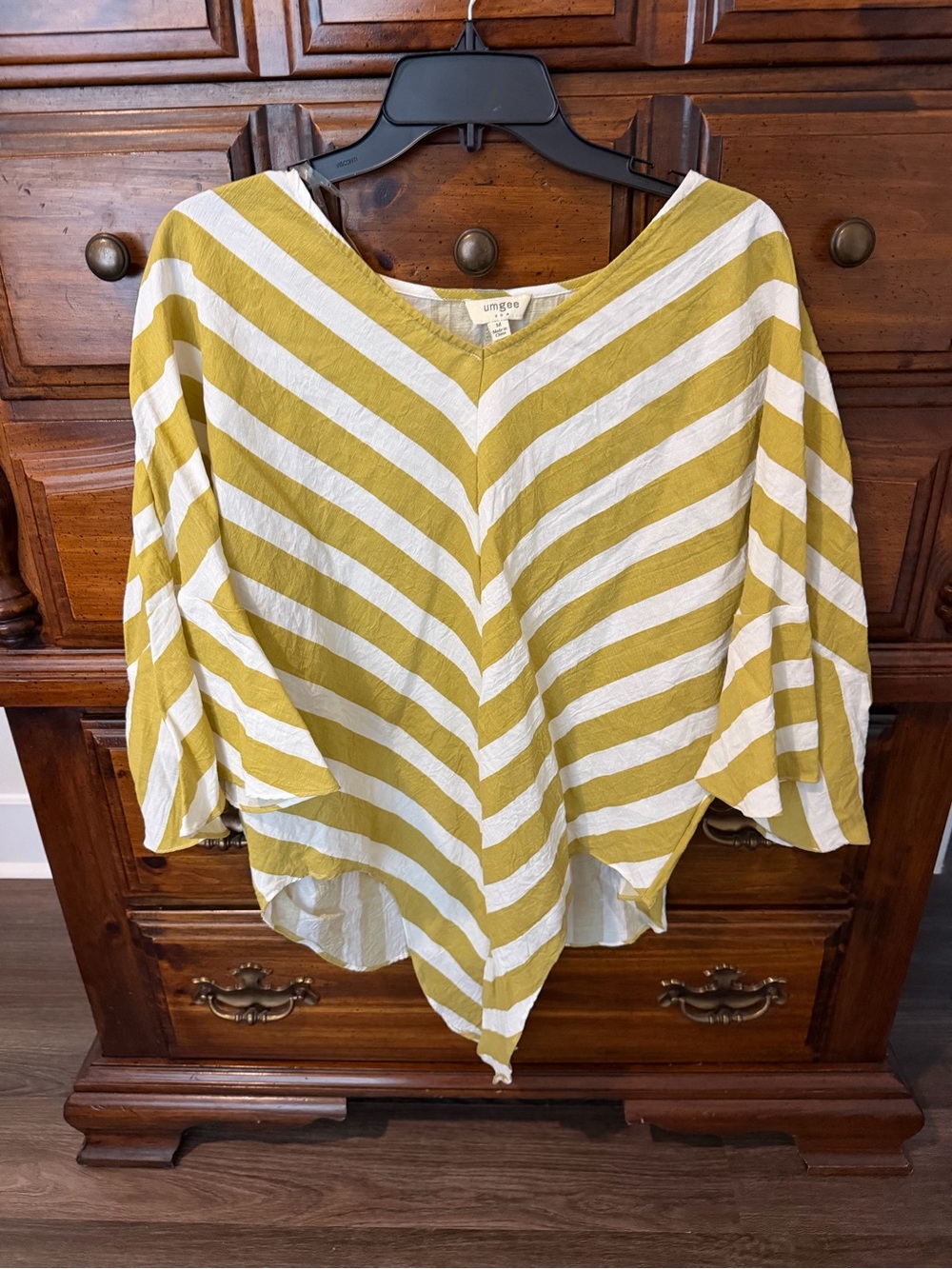 Umgee White and Mustard Yellow Striped V-Neck Poncho Top